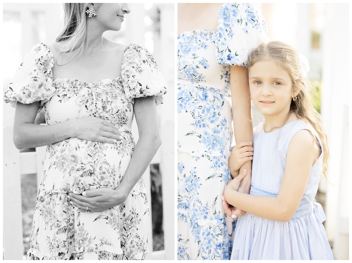 pregnant mom with daughter posing for family portrait at greenhouse in broken arrow