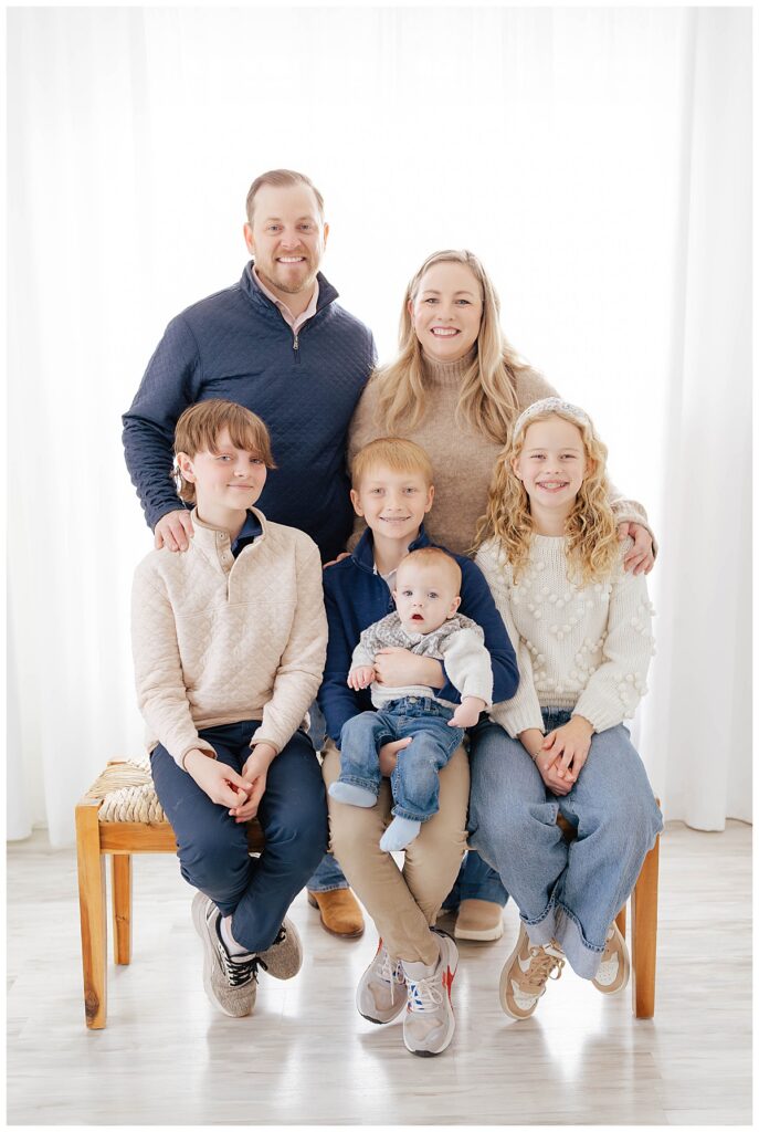 Tulsa family portraits in a bright studio with a family of six