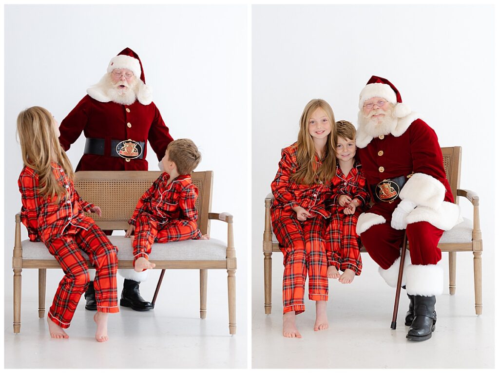 Santa surprising two children during their Tulsa Santa mini sessions